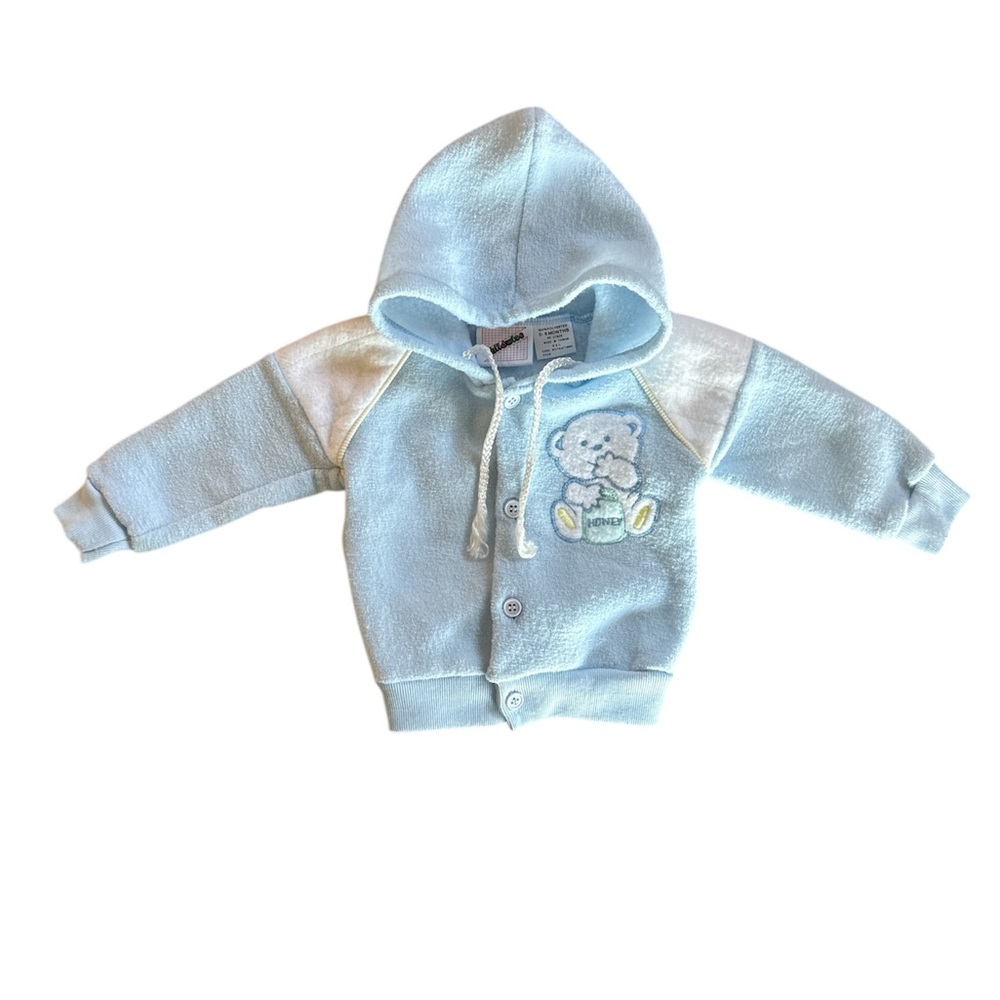 VTG Childwise Baby Boy Fleece Hoodie 0-6M Blue Teddy Bear Honey Pot Retro
